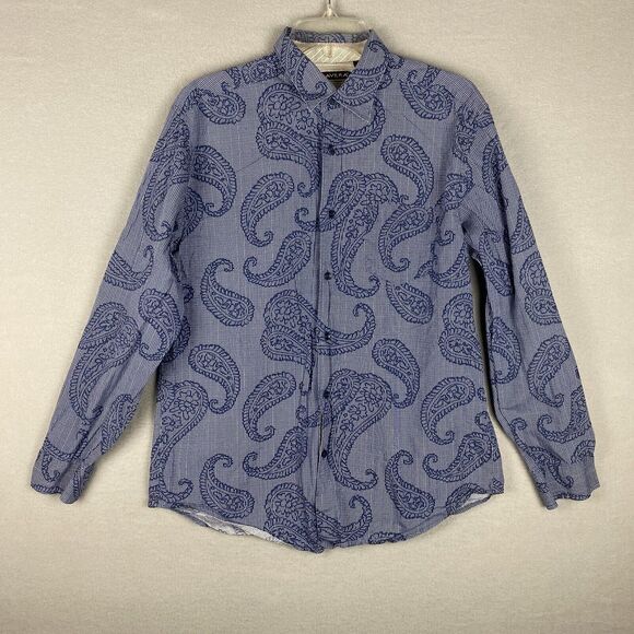 Cubavera Shirt Adult M Medium Blue Button Up Floral Long Sleeve Casual Mens - Picture 1 of 6